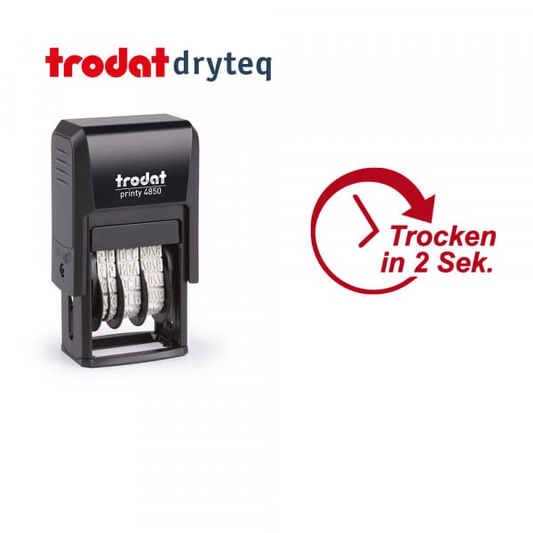 Trodat dryteq Multi-Oberflächen Datum- und Textstempel 4850 (25x14 mm - 2 Ersatzkissen)