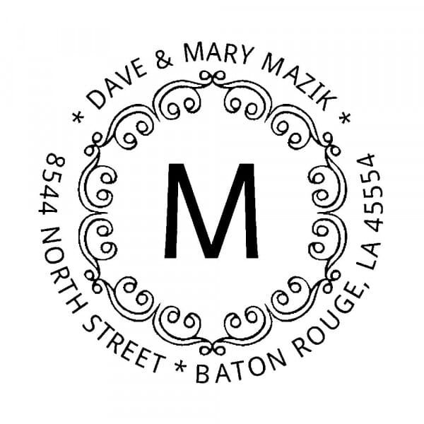 Tampon monogramme rond - Boucles décoratives avec initiales