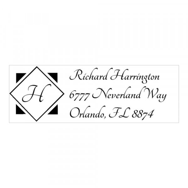Tampon monogramme rectangulaire - Adresse et initiales en losange