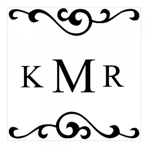 Tampon monogramme carré - initiales avec arabesques design