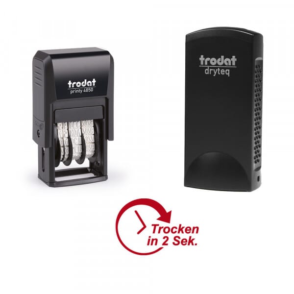Trodat dryteq Multi-Oberflächen Datum- und Textstempel 4850 SET (25x14 mm - 2 Ersatzkissen)